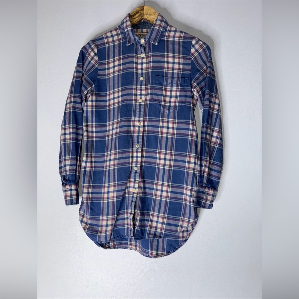 Rivet & Thread Blue‎ Pink Plaid Flannel Collar Tunic Button Down XS